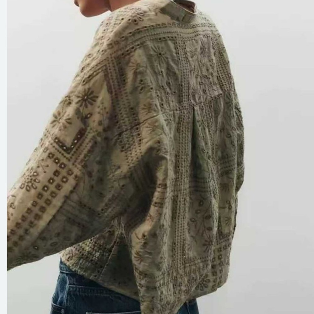 Zara Olive Embroidered Blouse - Picture 3 of 4